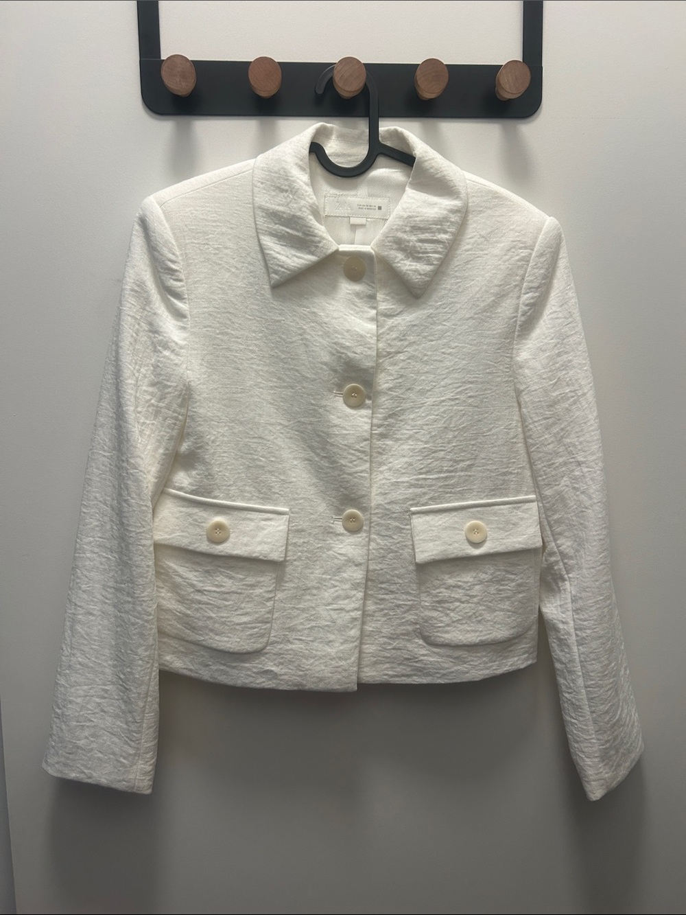 ZARA Off-White Linen Blend Cropped Jacket